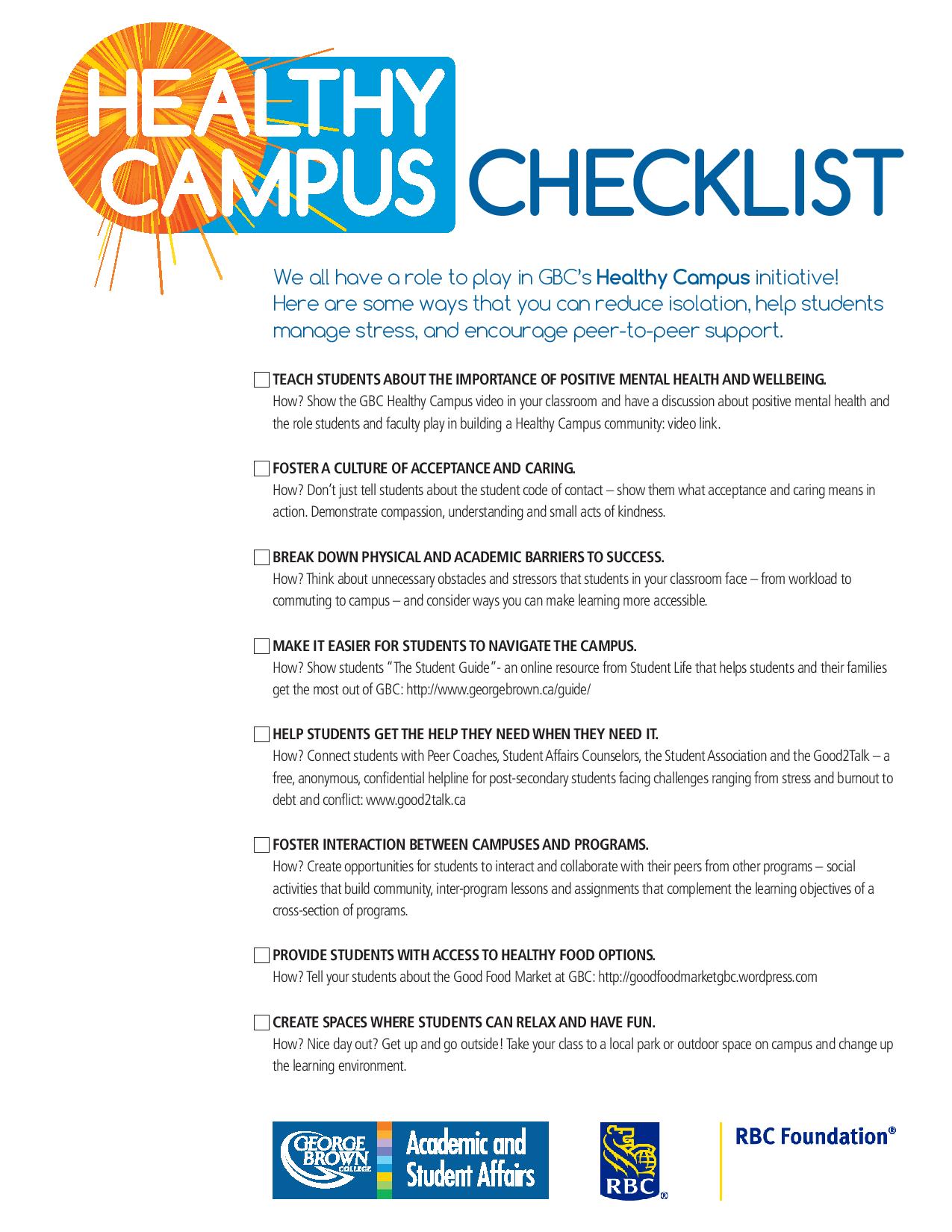 Healthy Campus Checklist