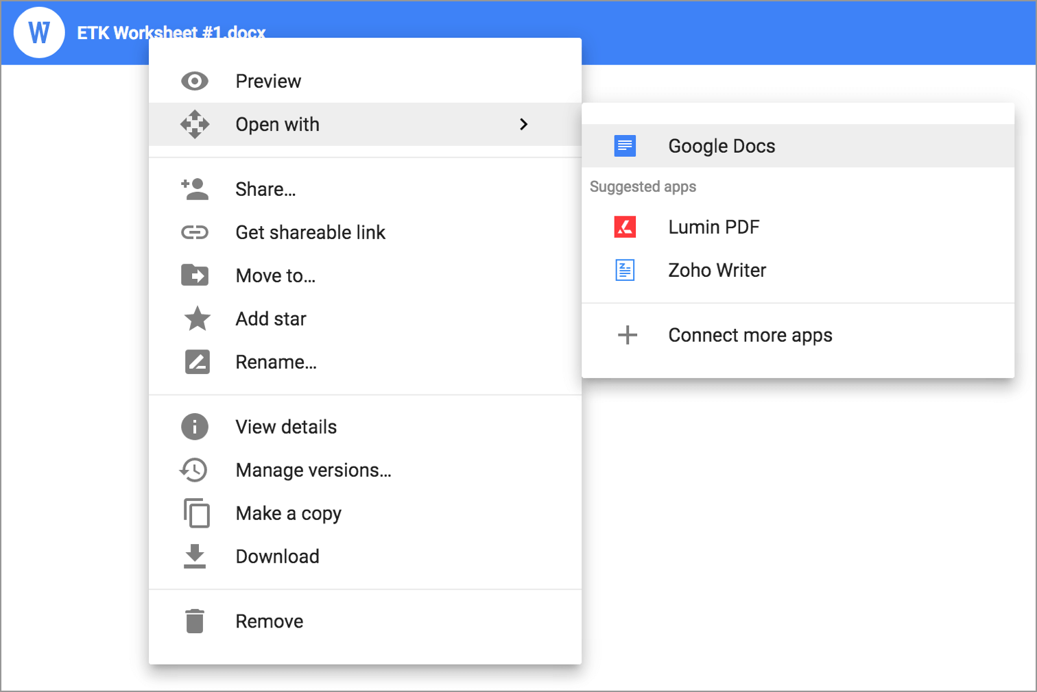 Google Docs - Open With